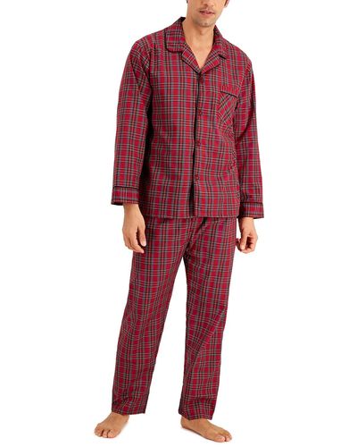 Hanes Long Sleeve Plain Weave Pajama Set - Red