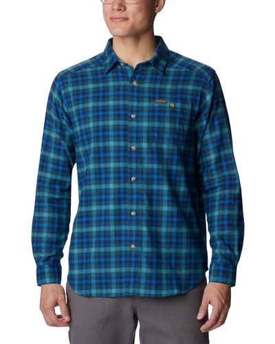 Columbia Cornell Woods Flannel Long Sleeve Shirt Button - Blue