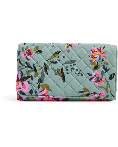 Vera Bradley Cotton Trifold Clutch Wallet With Rfid Protection - Blue