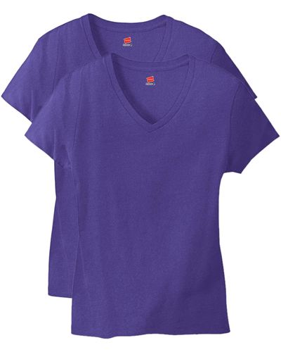 Hanes Womens Short Sleeve V-neck T-shirt T Shirt - Purple