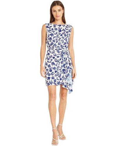 Donna Morgan Sleeveless Floral Mini Wrap Cascade Detail | Summer Dresses For - Blue