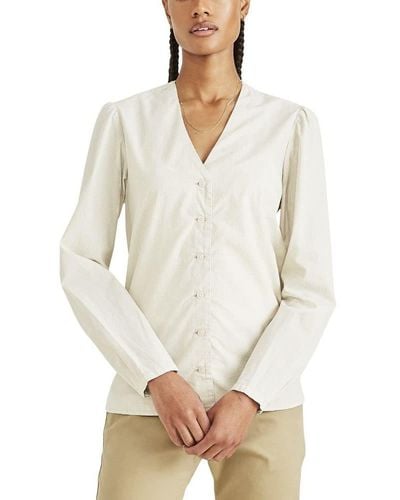 Dockers Classic Fit Long Sleeve V-neck Shirt, - White