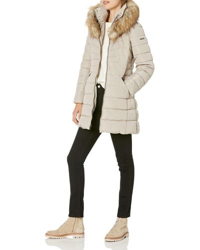 Laundry by Shelli Segal Puffer Jacket With Detachable Faux Fur Hood And Large Collar - Natural