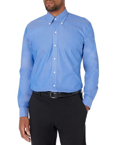 Buttoned Down Slim Fit Button-collar Solid Non-iron Dress Shirt (pocket) - Blue