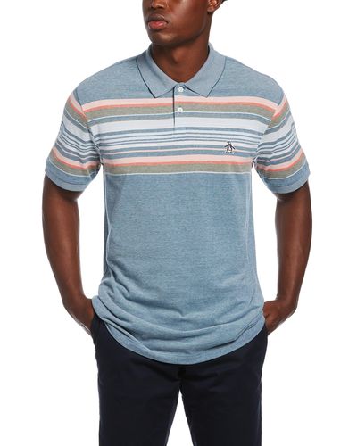 Original Penguin Engineered Stripe Short Sleeve Button-down Birdseye Polo Shirt - Blue