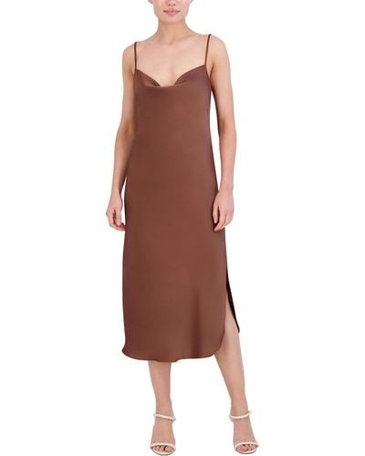 BCBGMAXAZRIA Cowl Neck Sleeveless Slip Midi Dress - Brown