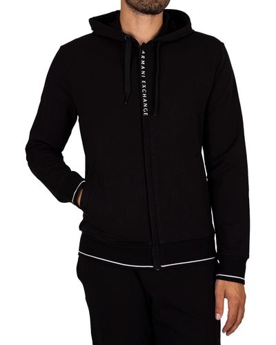 Emporio Armani A|x Armani Exchange Logo Zipper Full Zip Hooded Sweatshirt - Black