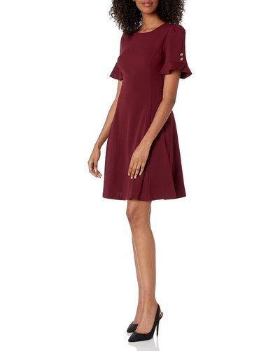 DKNY Flounce Fit And Flare With Button Sleeve - Red