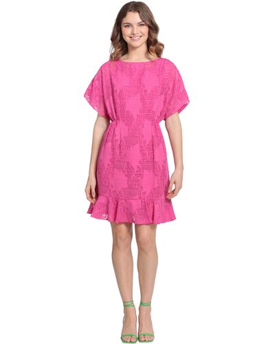 Donna Morgan Boat Neck Kimono Sleeve Ruffle Hem Dress - Pink