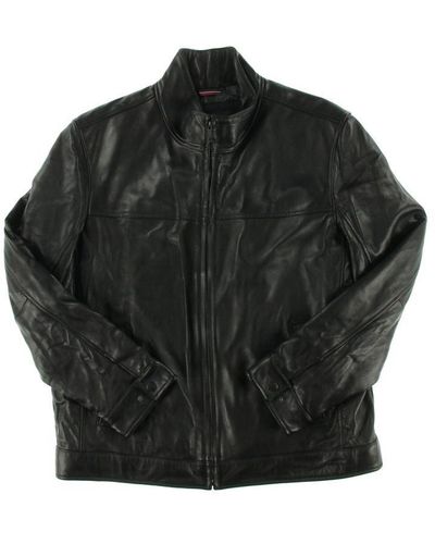 Tommy Hilfiger Stand Collar Classic Leather Jacket - Black