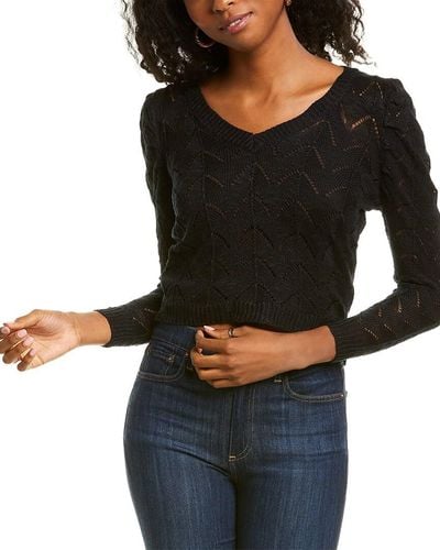 Kendall + Kylie Kendall + Kylie Plus Size V-neck Puff Sleeve Sweater - Black