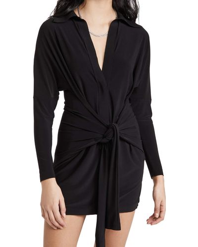Norma Kamali Womens Ty Front Nk Shirt Mini Business Casual Dress - Black
