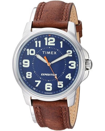 Timex Tw4b16000 Expedition Field Brown/blue Leather Strap Watch