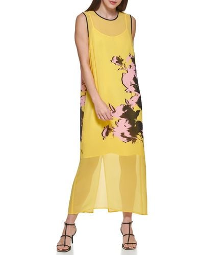 DKNY Easy Comfy V-neck Sportswear Dress - Yellow