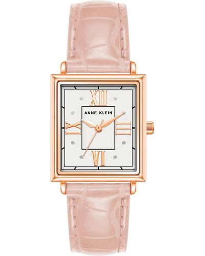 Anne Klein Croco-grain Vegan Leather Strap Watch - Pink