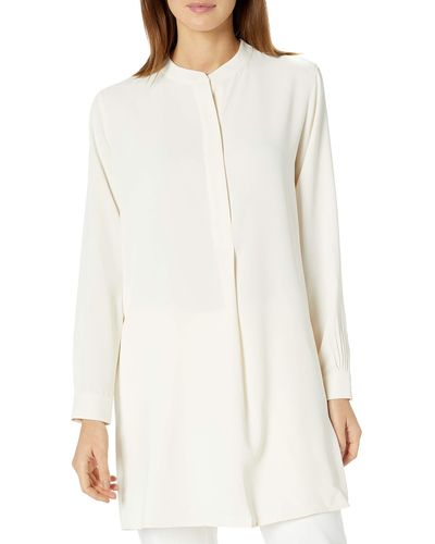 Anne Klein Womens Pop-over With Covered Placket And Side Slits Blouse - White