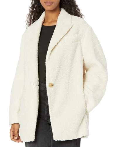 Vince Womens Faux Fur Blazer Coat - Natural
