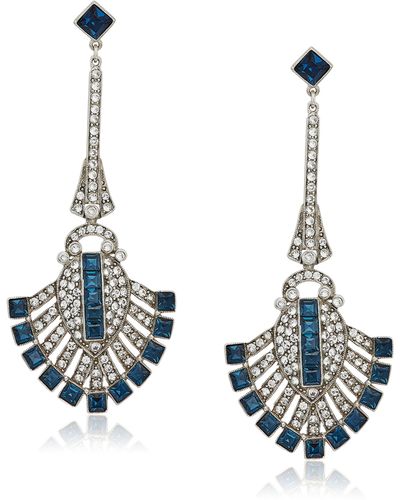 Ben-Amun "deco" Swarovski Crystal Sapphire Deco Fan For Bridal Wedding Anniversary Drop Earrings - Metallic