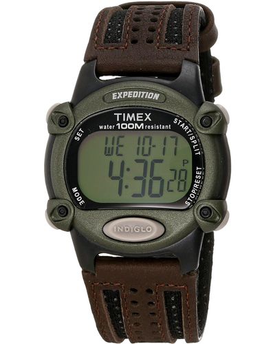 Timex T48042 Expedition Full-size Digital Cat Brown Nylon/leather Strap Watch - Green