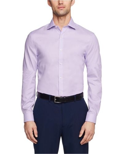 Tommy Hilfiger Non Iron Slim Fit Solid Spread Collar Dress Shirt, Frosted Lilac, 17" Neck 34-35" Sleeve - Purple