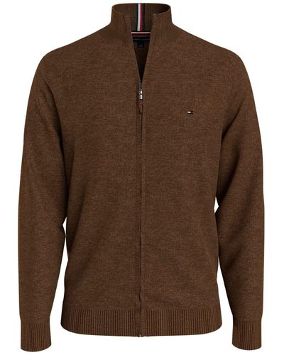 Tommy Hilfiger Mens Full Zip Mockneck Sweater - Brown