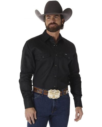 Wrangler Camicia da Lavoro a iche Lunghe Stile Western con Taglio Cowboy - Nero