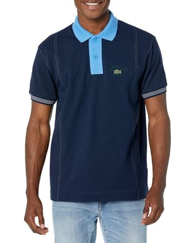 Lacoste Contemporary Collection's Short Sleeve Classic Fit Color Blocked Polo Shirt - Blue