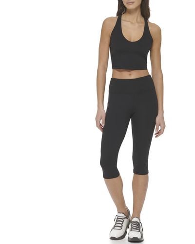 DKNY High Waist Tummy Control Cropped Workout Yoga Leggings - Black