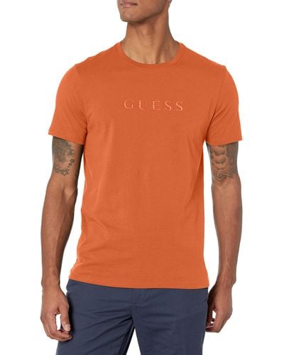 Guess Short Sleeve Classic Pima Embroidered Crew - Orange