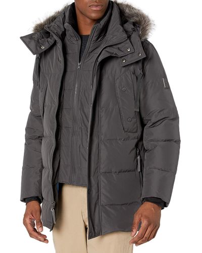 Andrew Marc Fauxmula Down Bomber With Removable Hood And Faux Fur Collar - Black