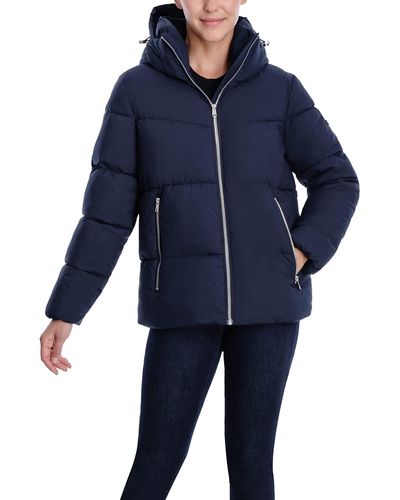 London Fog Short Puffer Jacket With Detachable Hood - Blue