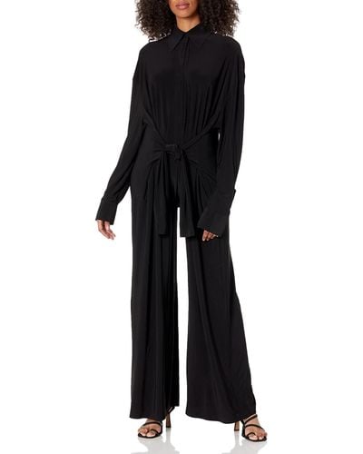 Norma Kamali Oversized Ty Front Nk Shirt Jumpsuit - Black