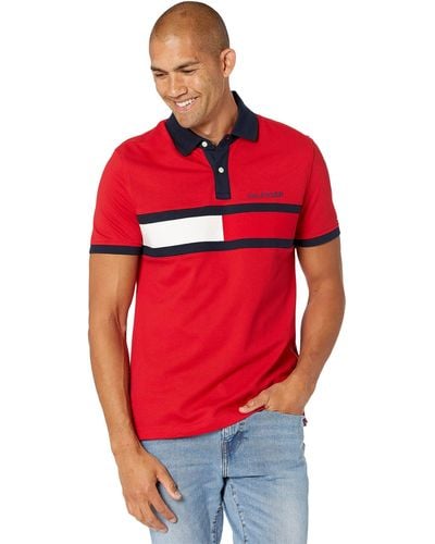 Tommy Hilfiger Short Sleeve Cotton Pique Flag Polo In Custom Fit - Red