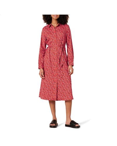 Amazon Essentials Georgette Long Sleeve Midi Length Shirt Dress - Red