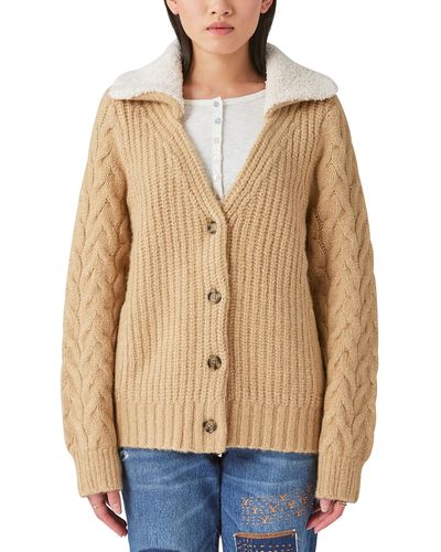 Lucky Brand Cable Knit Collared Button Front Cardigan Sweater - Natural