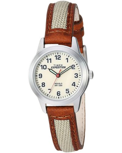 Timex Tw4b11900 Expedition Field Mini Brown/natural Nylon/leather Strap Watch - White