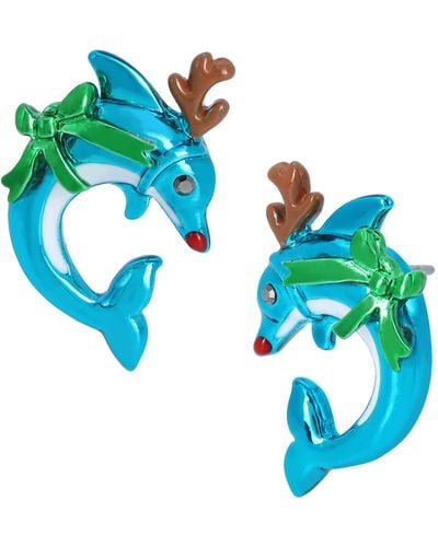 Betsey Johnson Rudolf Dolphin Stud Earrings - Blue