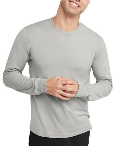 Hanes Tall Size Originals Long Sleeve Cotton T-shirt - Gray