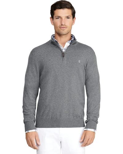 Izod Premium Essentials Quarter Zip Solid 12 Gauge Sweater - Gray