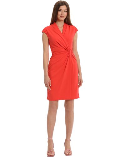 Maggy London Wrap Look Twist Detail Cap Sleeve Dress Career Office Workwear Event Guest Of - Red