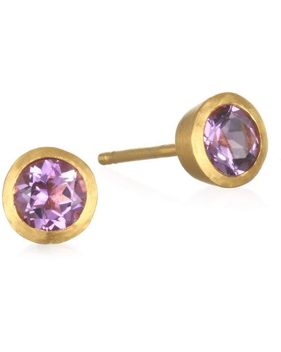 Satya Jewelry Amethyst Gold Stud Earrings - Purple