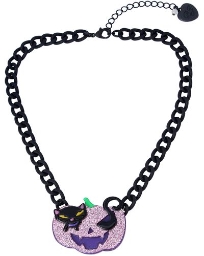 Betsey Johnson Pumpkin Cat Pendant Necklace - Black