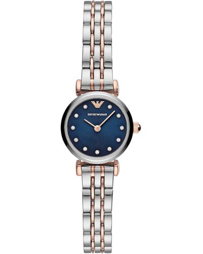 Emporio Armani Silver And Rose Gold Two-tone Stainless Steel Bracelet Watch - Blue