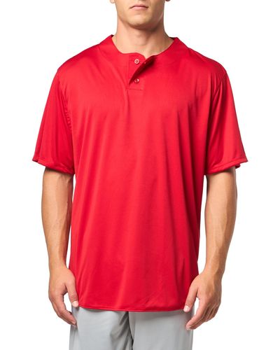 Russell 2-button Baseball Jersey-short Sleeve Moisture-wicking Dri-power Performance Shirt - Red