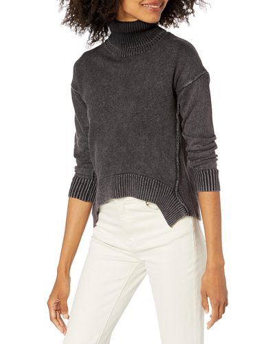 Kendall + Kylie Kendall + Kylie Over Dyed High Low Turtleneck Sweater - Black