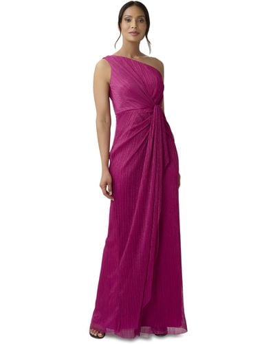 Adrianna Papell Stardust Pleated Draped Gown - Purple