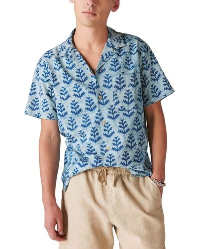 Lucky Brand Printed Short Sleeve Camp Collar Shirt - Blue