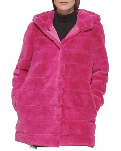 Kenneth Cole Classic Mink Style Faux Fur Coat - Pink
