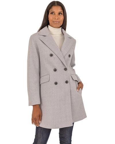 Kensie Double Breasted Melange Faux Wool Peacoat - Black