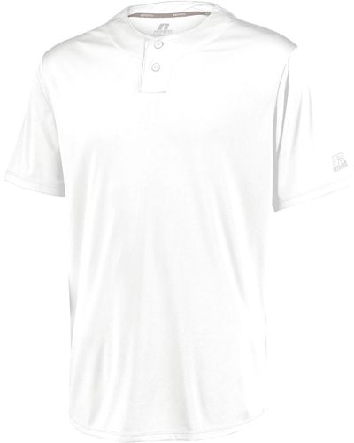 Russell 2-button Baseball Jersey-short Sleeve Moisture-wicking Dri-power Performance Shirt - White